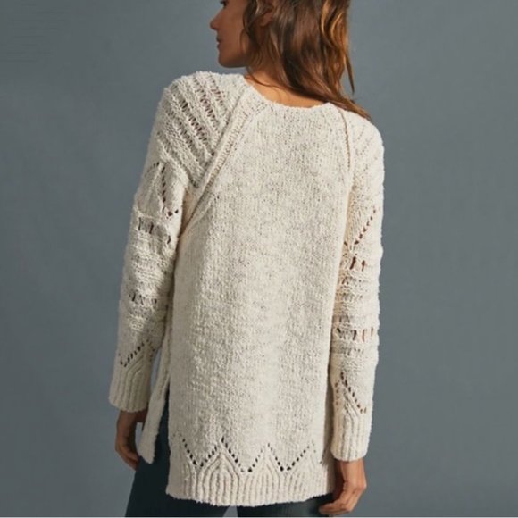 ANTHROPOLOGIE Pilcro Luna Pointelle Sweater Cream - Picture 3 of 14